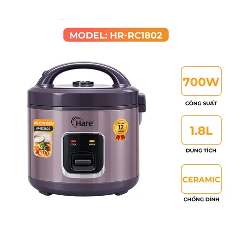 (Hàng chính hãng) Nồi Cơm Điện Hare HR-RC1802 1.8L Màu Tím - Công Suất 700W