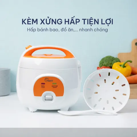 (Hàng chính hãng) Nồi Cơm Điện Hare HR-RC808 0.8L Màu Trắng Cam - Công Suất 250W