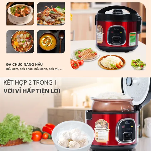 (Hàng chính hãng) Nồi Cơm Điện Hare HR-RC1203 1.2L Màu Đỏ Đen - Công Suất 500W
