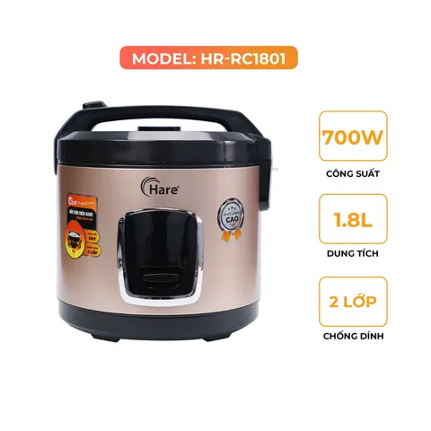 (Hàng chính hãng) Nồi Cơm Điện Hare HR-RC1801 1.8L - Công Suất 700W