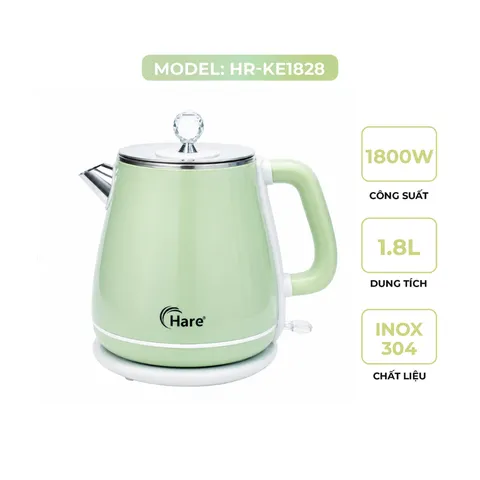 (Hàng chính hãng) Ấm Điện Đun Nước Hare HR-KE1828 1.8L Màu Xanh Cốm - Công Suất 1800W