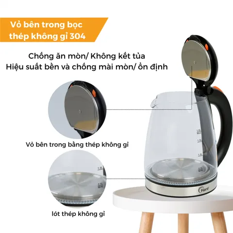 (Hàng chính hãng) Ấm Đun Siêu Tốc Hare HR-KE1806 1.8L - Công Suất 1500W