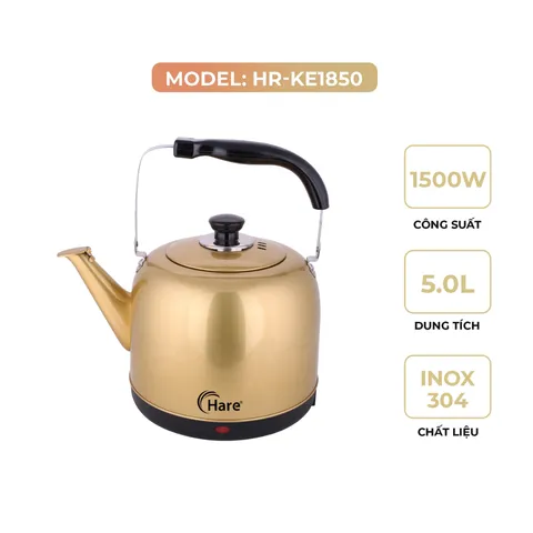 (Hàng chính hãng) Ấm Điện Đun Nước Hare HR-KE1850 5.0L Màu Vàng Đồng - Công Suất 1500W