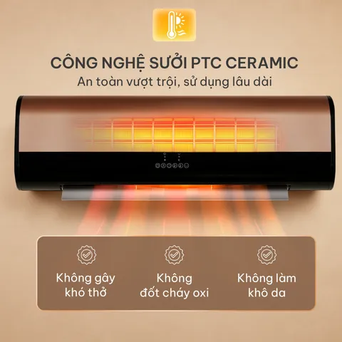 (Hàng chính hãng) Máy Sưởi Gốm Treo Tường Hare HR-HT2010 - Công Suất 3000W