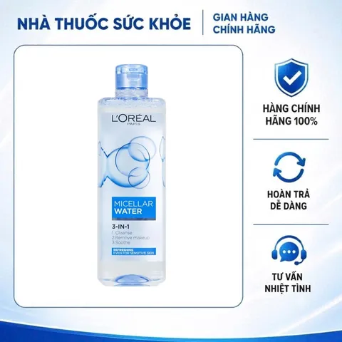 (Hàng nhập khẩu) Nước tẩy trang L'Oréal Micellar Water Refreshing cho da hỗn hợp và da dầu chai 400ml
