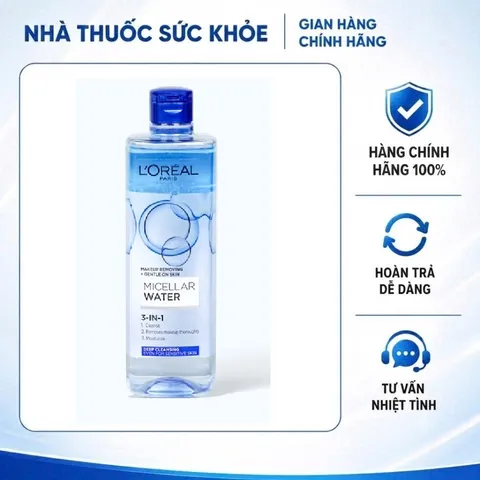 (Hàng nhập khẩu) Nước Tẩy Trang L'Oreal Micellar Water 3-in-1 Deep Cleansing Làm Sạch Sâu Lớp Trang Điểm Chai 400ml