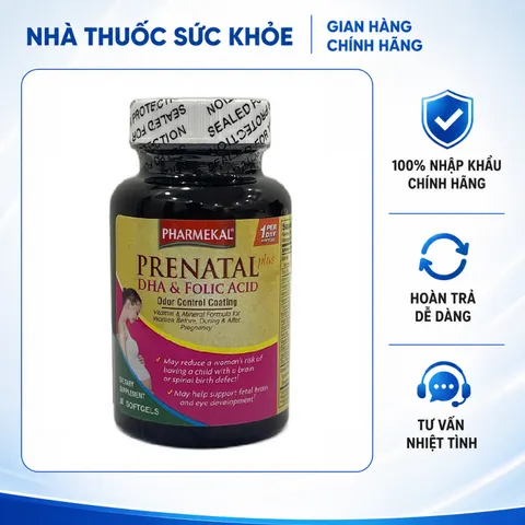 (Hàng nhập khẩu) Viên uống Prenatal DHA & Folic Acid Pharmekal bổ sung vitamin và khoáng chất cho bà bầu - Lọ 60 viên