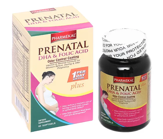 (Hàng nhập khẩu) Viên uống Prenatal DHA & Folic Acid Pharmekal bổ sung vitamin và khoáng chất cho bà bầu - Lọ 60 viên