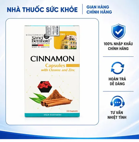 Viên uống hỗ trợ đường huyết Sanct Bernhard Cinnamon Capsules - Chiết xuất quế tự nhiên, cải thiện chuyển hóa, ổn định chỉ số đường huyết - Hàng nhập khẩu 30 viên