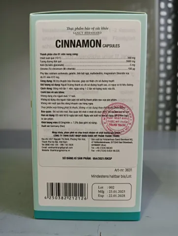 Viên uống hỗ trợ đường huyết Sanct Bernhard Cinnamon Capsules - Chiết xuất quế tự nhiên, cải thiện chuyển hóa, ổn định chỉ số đường huyết - Hàng nhập khẩu 30 viên