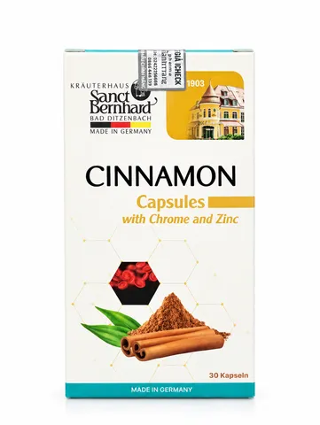 Viên uống hỗ trợ đường huyết Sanct Bernhard Cinnamon Capsules - Chiết xuất quế tự nhiên, cải thiện chuyển hóa, ổn định chỉ số đường huyết - Hàng nhập khẩu 30 viên