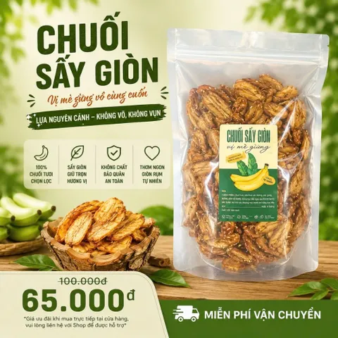 Chuối Sấy Giòn CAOFOOD 500gr – Snack Lành Mạnh Vị Mè Gừng Thơm Ngon, Hương Vị Quê Nhà, Càng Ăn Càng Ghiền