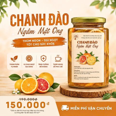 Chanh Đào Ngâm Mật Ong Đường Phèn CAOFOOD 500ml - Giải Pháp Dịu Cổ Họng Tự Nhiên, Thơm Ngon Và Kháng Khuẩn Tốt