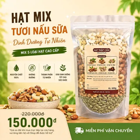 Hạt Mix Tươi 500g - 5 Loại Hạt Dinh Dưỡng Cao Cấp: Macca, Óc Chó, Hạnh Nhân, Hạt Điều, Hạt Bí - Nguyên Liệu Thực Phẩm Sạch Chất Lượng Cao