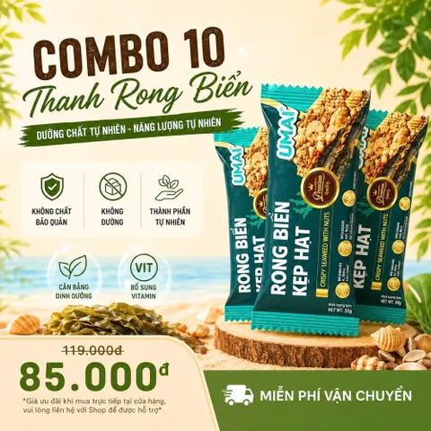 Combo 10 Thanh Bánh Rong Biển Kẹp Hạt Dinh Dưỡng UMAI - Thực Phẩm Không Đường, Không Chất Bảo Quản, Ăn Kiêng Từ Thiên Nhiên