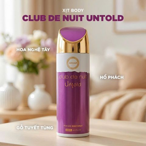 Xịt thơm toàn thân Armaf Club De Nuit Untold.  Sản phẩm dành cho cả nam và nữ (unisex 200ml