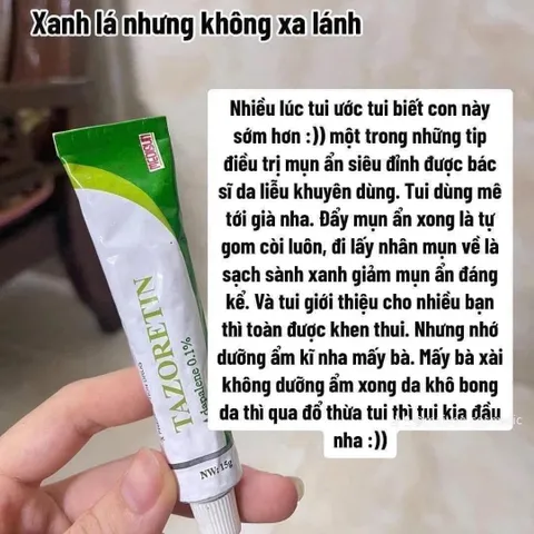 Gel đẩy mụn ẩn gom cồi mụn Tazoretin xanh 15g da đẹp mịn màng