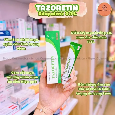 Gel đẩy mụn ẩn gom cồi mụn Tazoretin xanh 15g da đẹp mịn màng