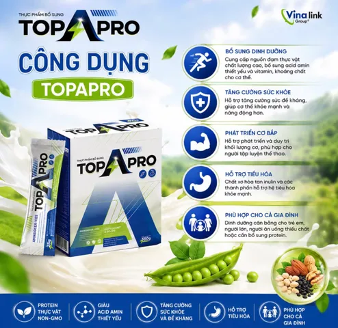 TopAPro phục hồi năng lượng cơ thêm, tăng sức đề kháng, protein thực vật