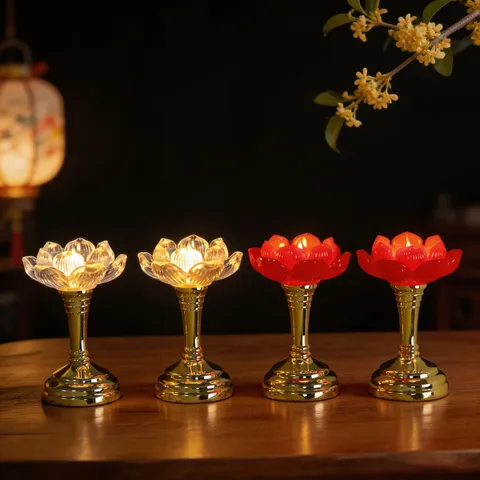 Bộ 2 Đèn Thờ Hoa Sen Điện Tử LED Tặng Pin AAA - Nến Hoa Sen Không Khói Trang Trí Bàn Thờ Phật Gia Tiên