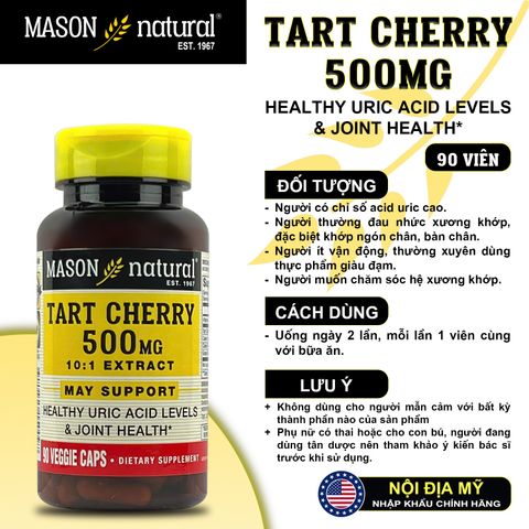 Viên Uống Mason Natural Tart Cherry 500mg (90 Viên) - Hỗ Trợ Duy Trì Mức Axit Uric Khỏe Mạnh Và Sức Khỏe Khớp Chính Hãng - hình ảnh thực tế