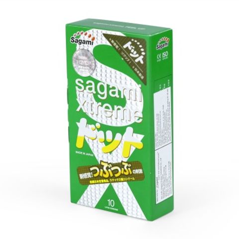(Hộp 10 Cái) Bao Cao Su Sagami Xtreme Green Gân Gai Chính Hãng