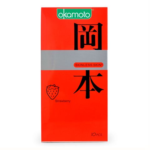 Hộp 10 C&aacute;i Bao Cao Su Okamoto Skinless Skin Strawberry Hương D&acirc;u Ch&iacute;nh H&atilde;ng