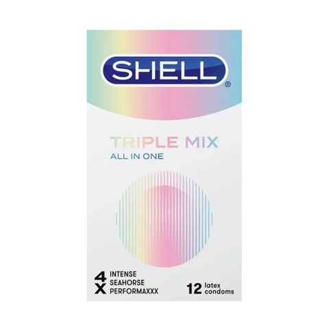Hộp 12 C&aacute;i Bao cao su si&ecirc;u mỏng, m&aacute;t lạnh, g&acirc;n gai Shell Triple Mix