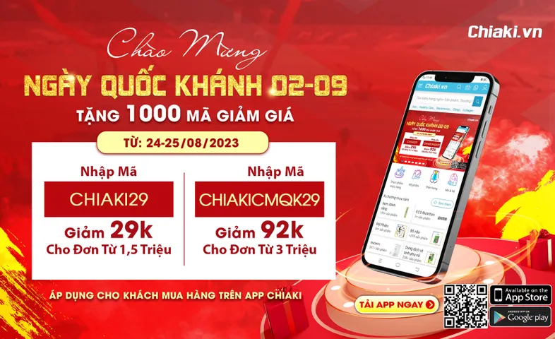 Chiaki khuyến mãi 1000 mã giảm giá chào mừng Quốc Khánh 2/9