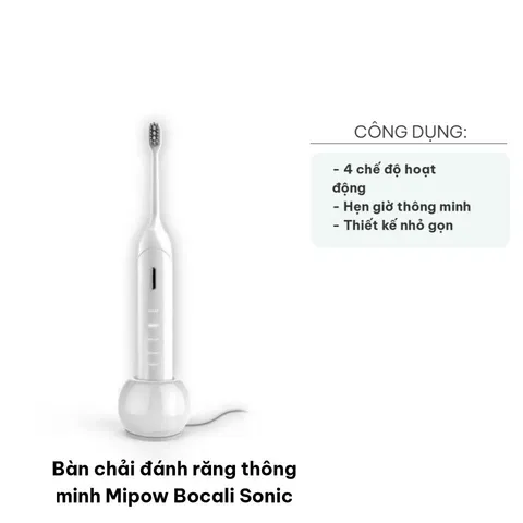Bàn chải đánh răng điện thông minh Mipow Bocali Sonic - Thiết kế thời trang, 4 chế độ làm sạch, đầu chải mềm mại, chống nước IPX7