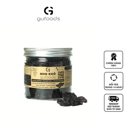 Nho Khô Nguyên Hạt Không Đường GUfoods 200g - Snack Ngọt Tự Nhiên, Bổ Dưỡng, Thích Hợp Cho Granola và Bánh Ngọt
