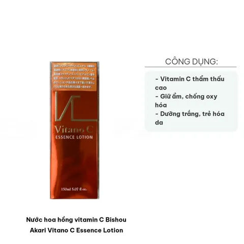 Nước Hoa Hồng Vitamin C Bishou Akari Vitano C Essence Lotion 150ml - Dưỡng Ẩm, Sáng Da, Collagen Tự Nhiên, Phù Hợp Mọi Loại Da