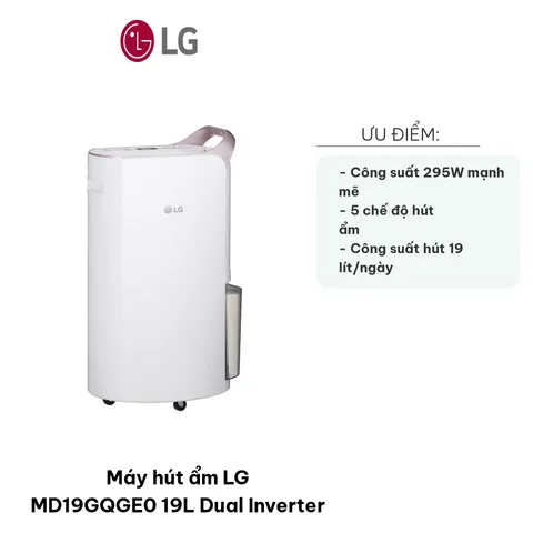 Máy Hút Ẩm LG MD19GQGE0 19L Dual Inverter - Thiết Kế Sang Trọng Cho Không Gian 40m2, Tiết Kiệm Điện, Hoạt Động 295W