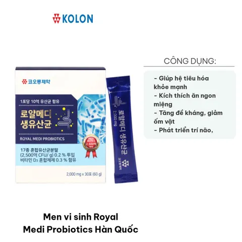 Men vi sinh Royal Medi Probiotics Hàn Quốc - Hỗ trợ tiêu hóa cho trẻ em và người lớn - Hộp 30 gói hương vị chua ngọt dễ uống