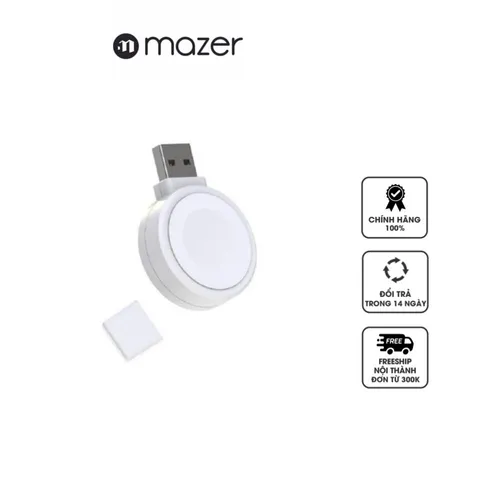 Dock sạc không dây Mazer MFW cho Apple Watch - Sạc nhanh, tích hợp USB-A, tương thích với Series 1-5, thiết kế gọn nhẹ, chất liệu bền bỉ