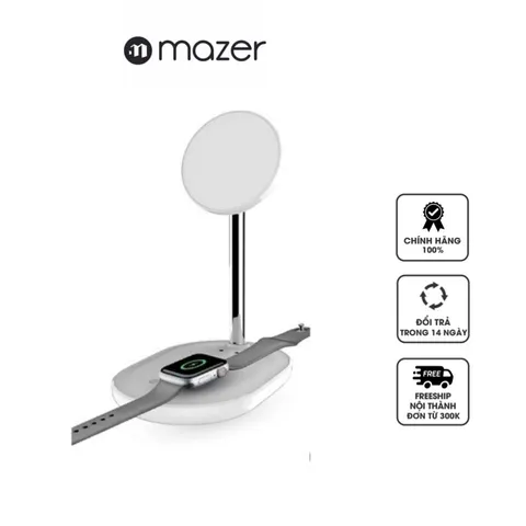 Sạc nhanh không dây Mazer MagSafe 2in1 - Đế sạc Hybrid cho iPhone 12 trở lên, Apple Watch, AirPods - Công suất 15W, Đẳng cấp hiện đại