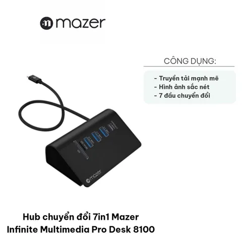 Hub chuyển đổi 7in1 Mazer Infinite Multimedia Pro Desk 8100 - Độ phân giải 4K/60Hz, tốc độ USB-C 10GBPS, tương thích đa hệ điều hành