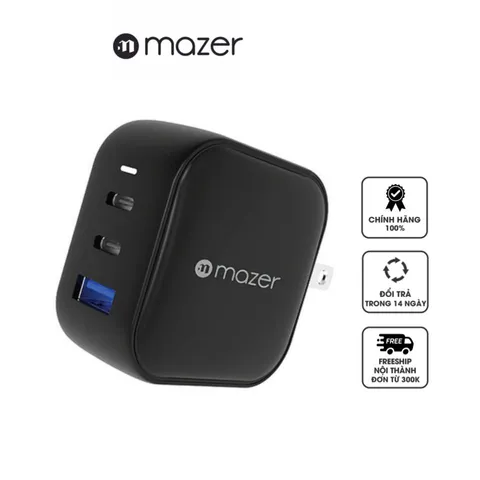 Củ Sạc Nhanh Mazer Infinite Boost Super MINI GAN66W - Sạc Ba Cổng USB-C và USB-A, Thiết Kế Siêu Gọn, An Toàn, Hiệu Suất Cao