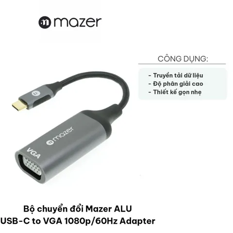 Bộ Chuyển Đổi Mazer ALU USB-C to VGA 1080p/60Hz - Kết Nối Màn Hình VGA Và Máy Chiếu Chất Lượng Cao