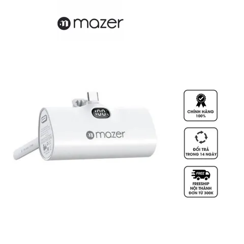 Pin Sạc Dự Phòng Mazer SuperMini 5000mAh USB-C - Sạc Nhanh 20W, Thiết Kế Nhỏ Gọn, Phù Hợp Với Thiết Bị Apple, Đen Trắng