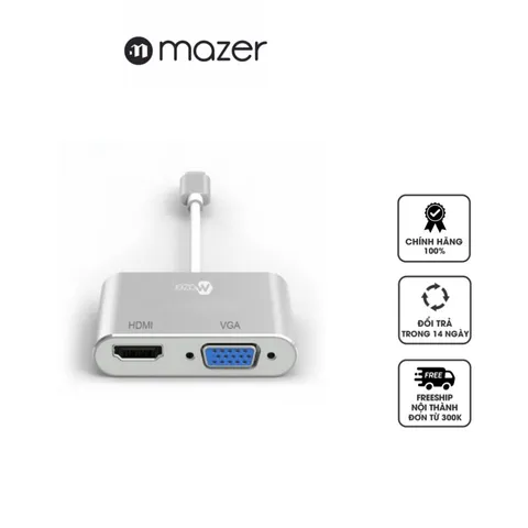 Bộ Chuyển Đổi Mazer ALU Mini DP Dual HDMI-VGA - Độ Phân Giải 4K@60Hz, Kết Nối Dễ Dàng Cho Màn Hình và Thiết Bị Mini DisplayPort