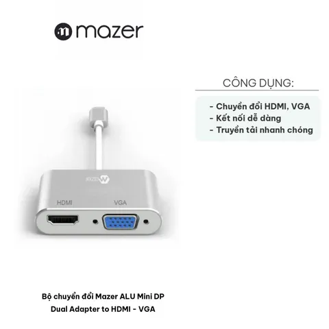 Bộ Chuyển Đổi Mazer ALU Mini DP Dual HDMI-VGA - Độ Phân Giải 4K@60Hz, Kết Nối Dễ Dàng Cho Màn Hình và Thiết Bị Mini DisplayPort