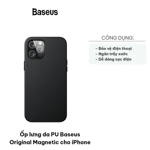 Ốp Lưng Da PU Baseus Magnetic Chính Hãng Cho iPhone 12/Pro/Promax/Mini - Sạc Không Dây Thoải Mái, Bảo Vệ Toàn Diện