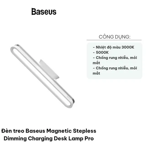 Đèn treo Baseus Magnetic Dimming 1800mAh - Đèn bàn LED cảm ứng điều chỉnh cường độ sáng tiện lợi cho không gian làm việc và học tập