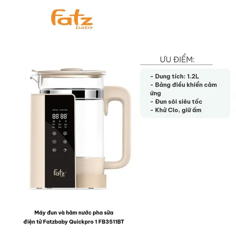 Máy Đun Nước Pha Sữa Điện Tử Fatzbaby Quickpro 1 FB3511BT - Chức Năng Hẹn Giờ 24 Giờ, Dung Tích 1.2L, Tiết Kiệm Thời Gian, Công Nghệ Hiện Đại