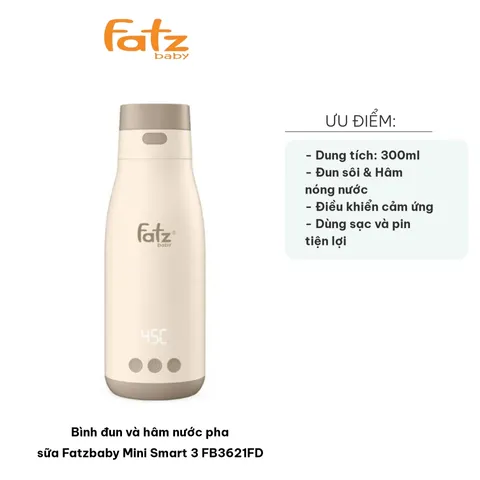 Bình Đun và Hâm Nước Pha Sữa Fatzbaby Mini Smart 3 FB3621FD - Thiết Kế Nhỏ Gọn, Chức Năng Đun Sôi và Giữ Nhiệt Độ Thông Minh