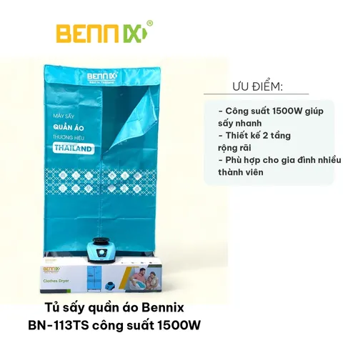 Tủ Sấy Quần Áo Bennix BN-113TS 1500W - Thiết Kế 2 Tầng Tiện Lợi, Chống Nhăn, Chống Phai Màu, Di Chuyển Dễ Dàng