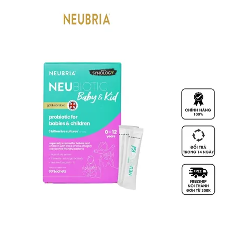 Men vi sinh Neubria Neubiotic Baby & Kid Hỗ Trợ Tiêu Hóa Cho Bé 0-12 Tuổi - Hộp 30 Gói Chất Xơ Hòa Tan, Không Gluten