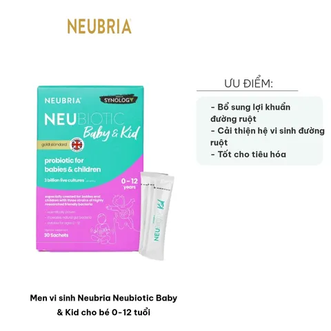 Men vi sinh Neubria Neubiotic Baby & Kid Hỗ Trợ Tiêu Hóa Cho Bé 0-12 Tuổi - Hộp 30 Gói Chất Xơ Hòa Tan, Không Gluten