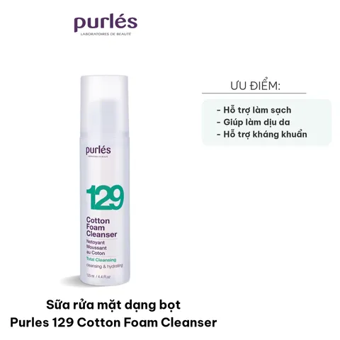 Sữa Rửa Mặt Dạng Bọt Purles 129 Cotton Foam Cleanser 125ml - Làm Sạch Dịu Nhẹ, Duy Trì Độ Ẩm, Phù Hợp Da Nhạy Cảm